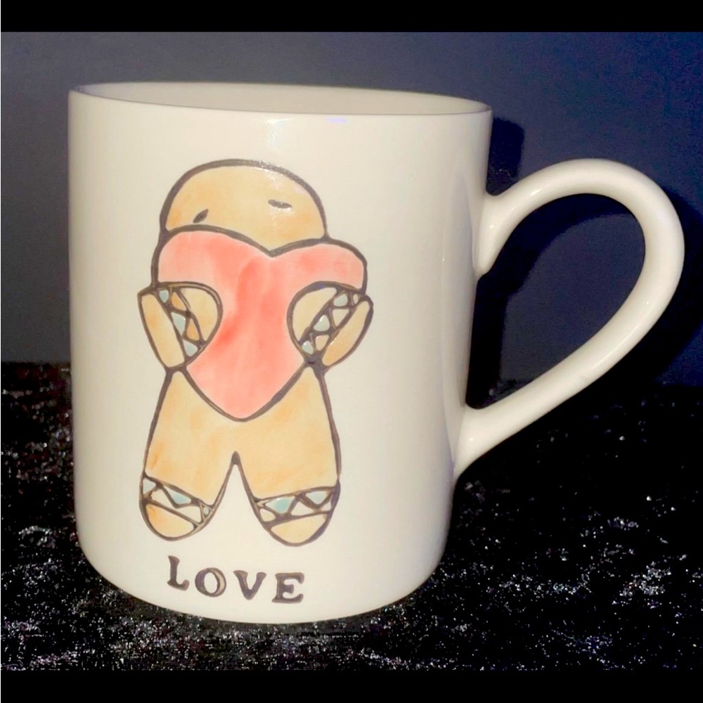 Gingerbread Man Holding Heart 14 oz. ** Ceramic Mug / Cup White Brown Red NWOT